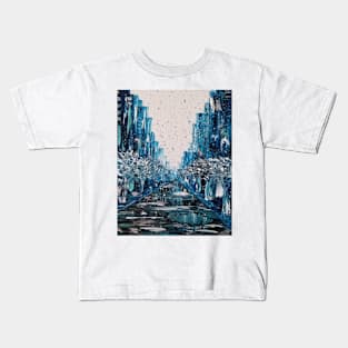 Frosty City, Cold NYC, Beautiful Winter, Snowy Day, Snow Day, Snowy City, Ice Cold City, Blue and White, Frost and Snow Kids T-Shirt